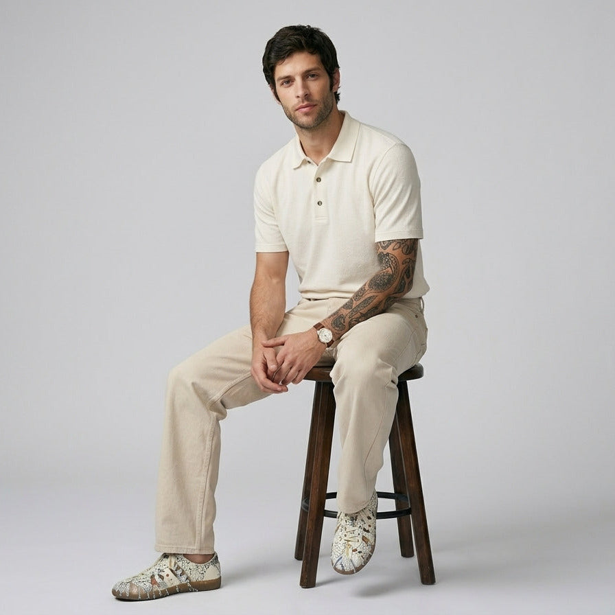 Men's Old Money Combo| Off White Polo & Beige