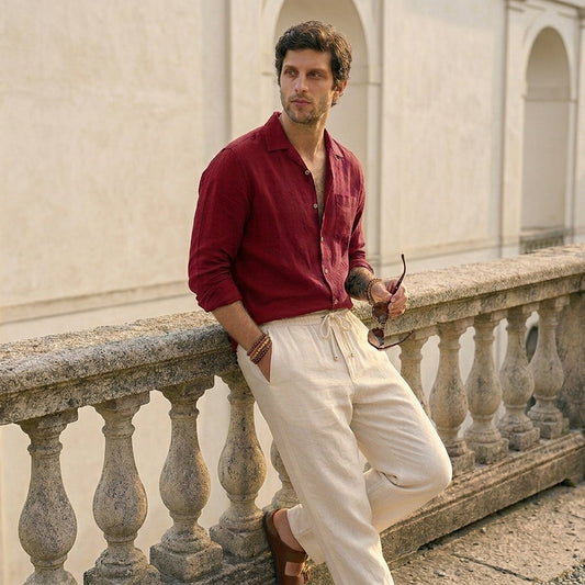 Men's Premium Old Money Style Set | Maroon Shirt & Off-White Pants Combo