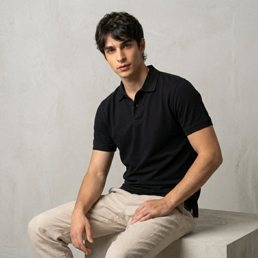 Men's Premium Black Polo Shirt | Cotton Blend