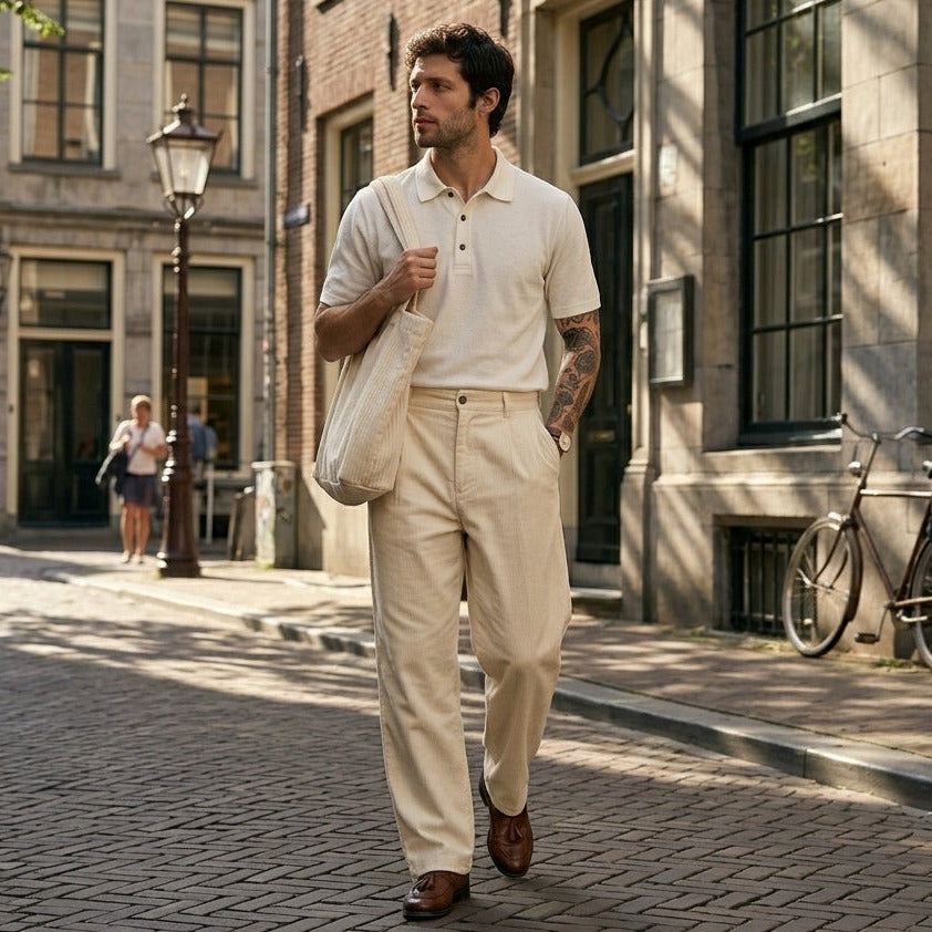 Men's Old Money Combo| Off White Polo & Beige