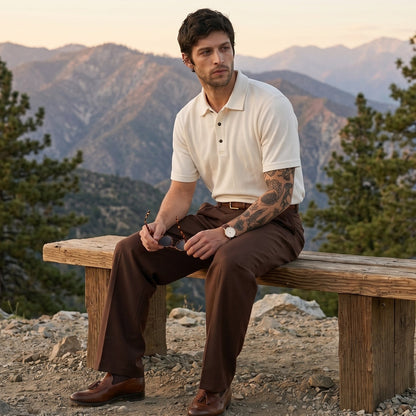 Men's Old Money Combo | Off White Polo & Brown Trouser