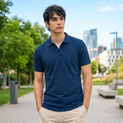 Men's Premium Navy Blue Polo Shirt | Cotton Blend