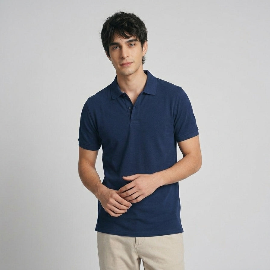 Men's Premium Navy Blue Polo Shirt | Cotton Blend
