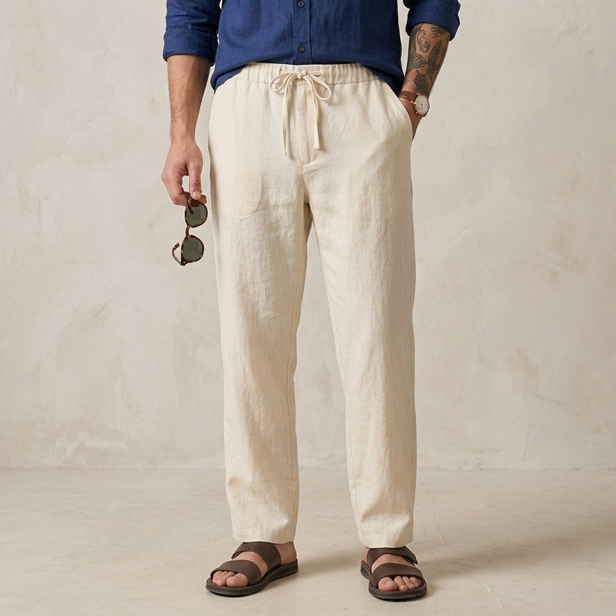 Men's Premium Off-White Linen Trousers | Relaxed Fit Pants