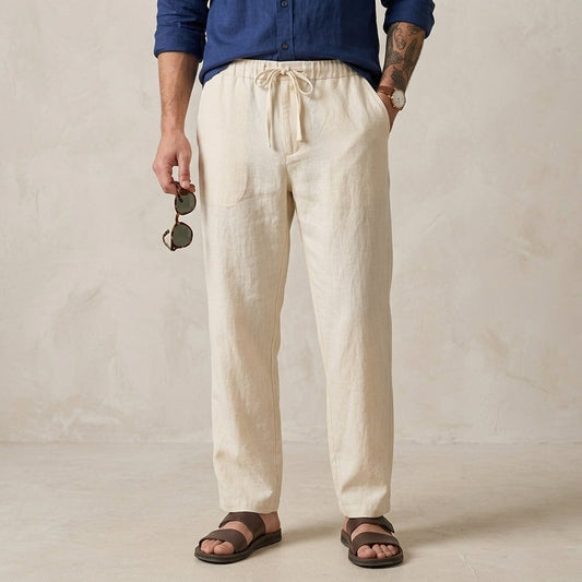 Men's Premium Off-White Linen Trousers | Relaxed Fit Pants