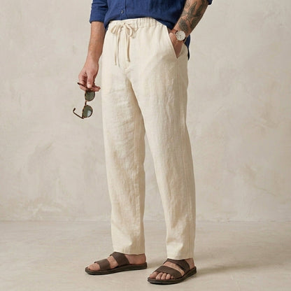 Men's Premium Off-White Linen Trousers | Relaxed Fit Pants