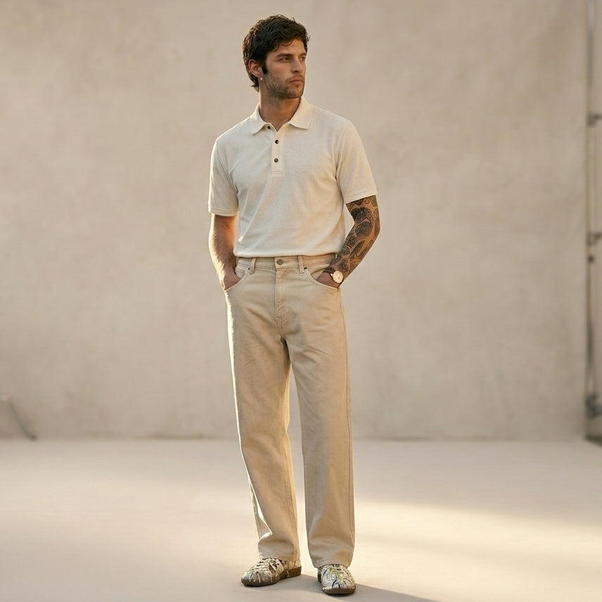 Men's Old Money Combo| Off White Polo & Beige