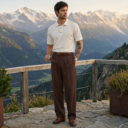 Men's Old Money Combo | Off White Polo & Brown Trouser