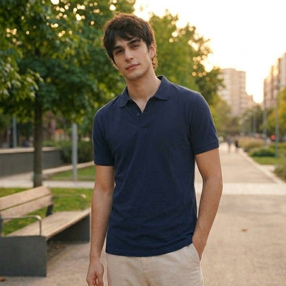 Men's Premium Navy Blue Polo Shirt | Cotton Blend